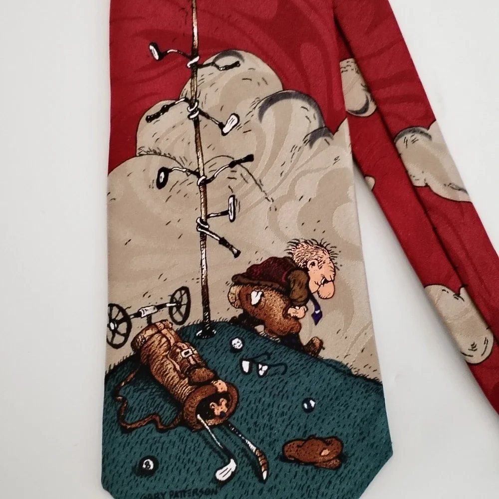 VTG Gary Patterson Frustrated Golfer Novelty‎ Tie Balancine Hot Cakes Red Golf